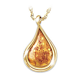 Nature's Golden Treasure Amber Pendant Necklace