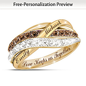 Together In Love Personalized 18K Gold-Plated Diamond Ring