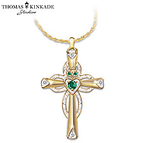Thomas Kinkade Emerald & Diamond Claddagh Pendant Necklace