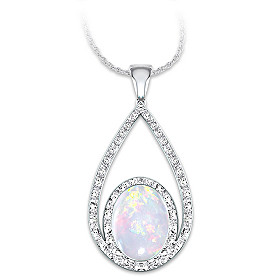 Opulence Australian Opal And Diamond Pendant Necklace 