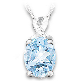 Elegance Aquamarine And Diamond Pendant Necklace