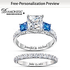 Something Blue Personalized Bridal Ring Set