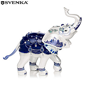 Sparkling Blue Willow Elephant Figurine