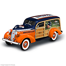 Cruising To Victory Denver Broncos Woody Wagon Sculpture